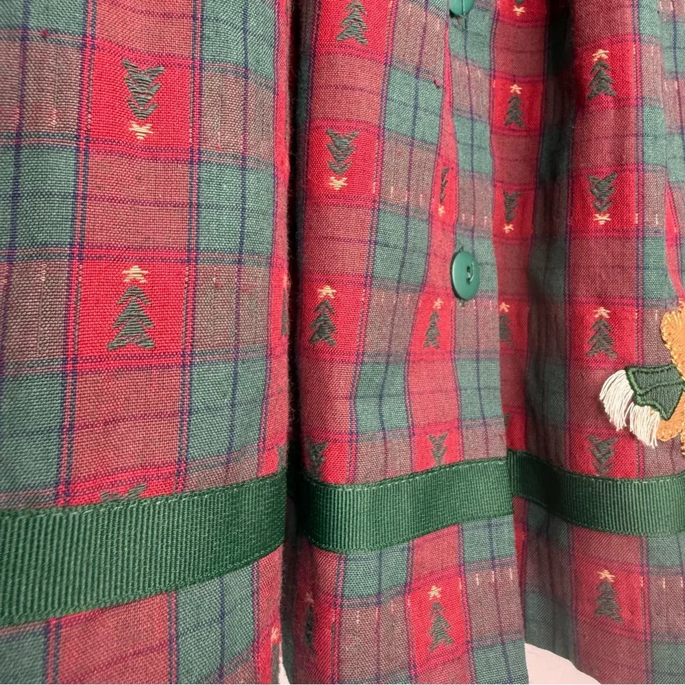 Sophie Rose Plaid Holiday Dress with Bear and Tree Appliqué